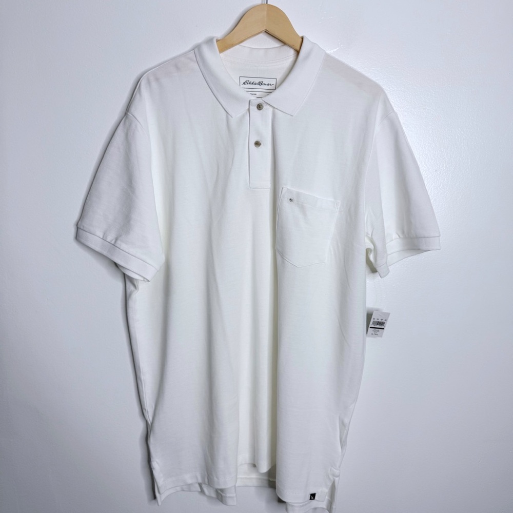 NWT Eddie Bauer Men's XLT Outdoor Polo Shirt Single Pocket Short‎ Sleeve White